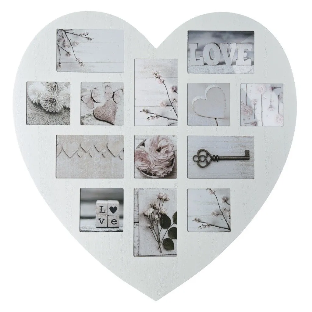 Cadre Photo Cœur en bois Blanc Multiframe avec finition artisanale