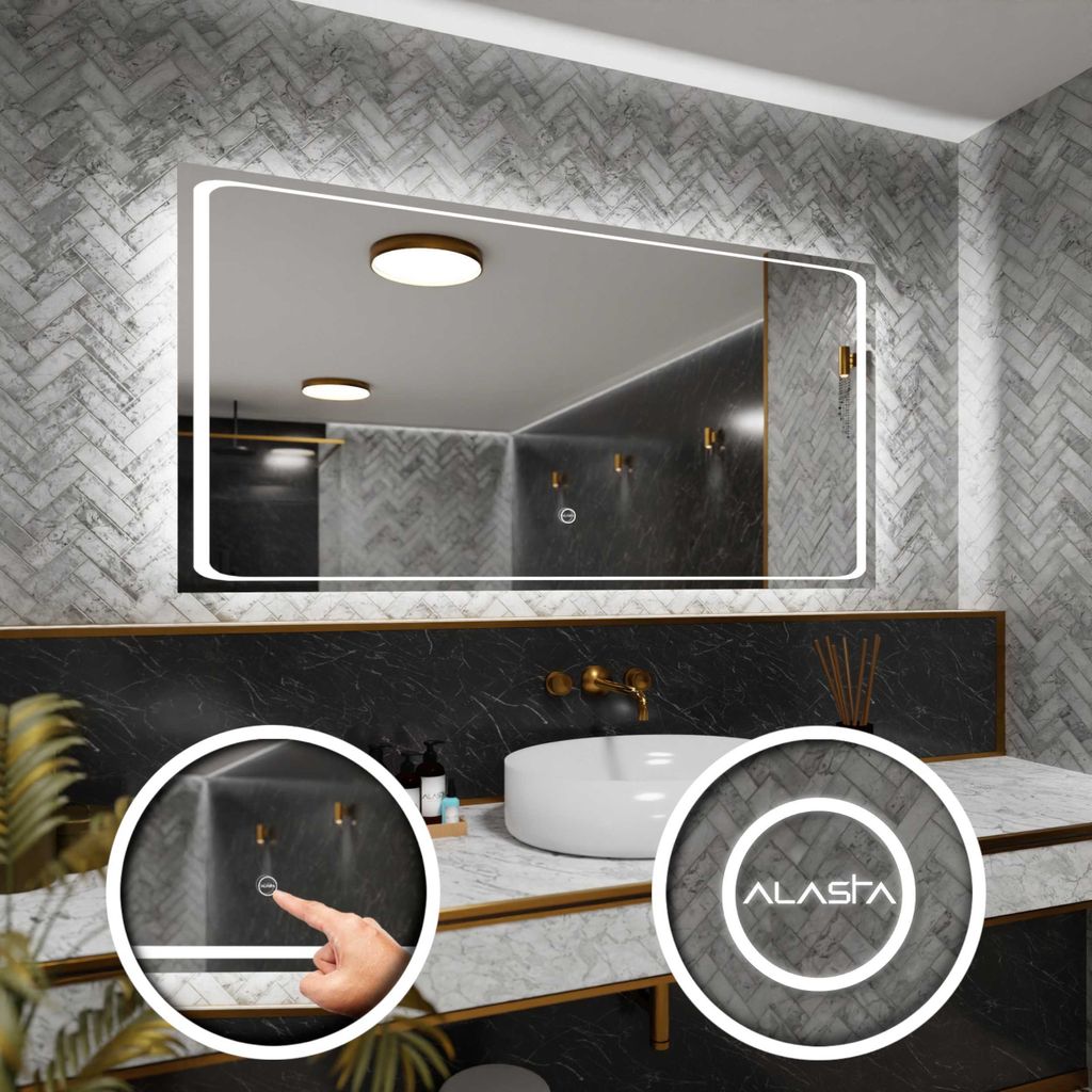 Badspiegel mit LED Beleuchtung und Touch-Schalter - Barcelona - 130 cm, 80 cm