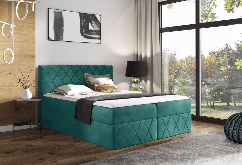 Doppelbett 140x200 PEREZ LUX - Türkis + GRATIS Matratzenauflage