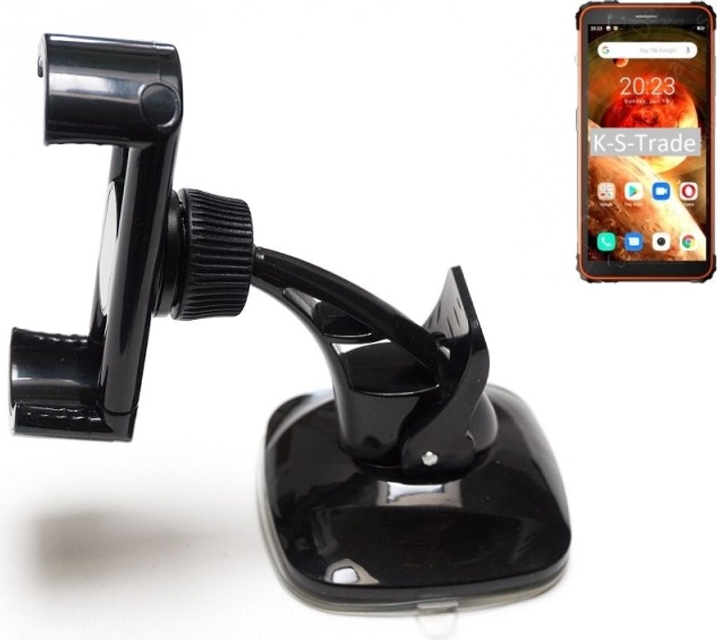K-S-Trade kompakte Handy-Halterung Windschutzscheibe kompatibel mit Blackview BV6600 Armaturenbrett schwarz Autohalterung KFZ Halter