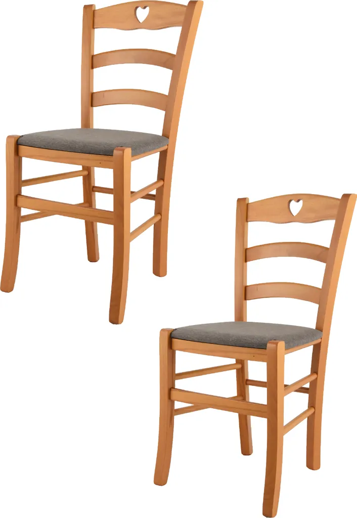 Set 2 Sedie Cuore Tommychairs in Faggio Miele e Tessuto Marrone