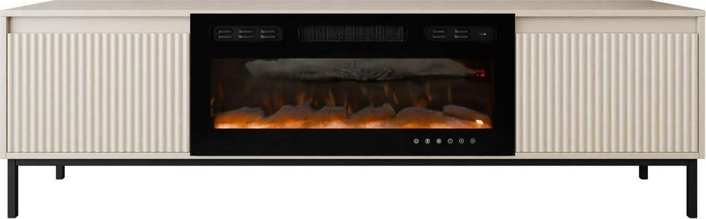 MIRJAN24 TV-Lowboard Ozmi 2K EF mit Kamin, TV-Schrank mit zwei Kleppen, Realistische LED-Flamme, push to open, Wohnzimmer Kollektion (Farbe: Cashmere)