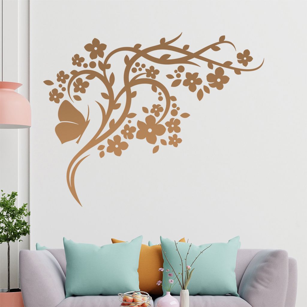 Falter Schmetterling Blüte Wandtattoo in 6 Größen - Wandaufkleber Wall Sticker - Dekoration, Küche, Wohnzimmer, Schlafzimmer, Badezimmer