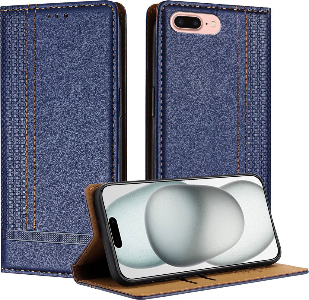 Handyhülle für iPhone 8 Plus/7 Plus/6s Plus/6 Plus Leder Flip Klappbare Schutzhülle mit Standfunktion Blau