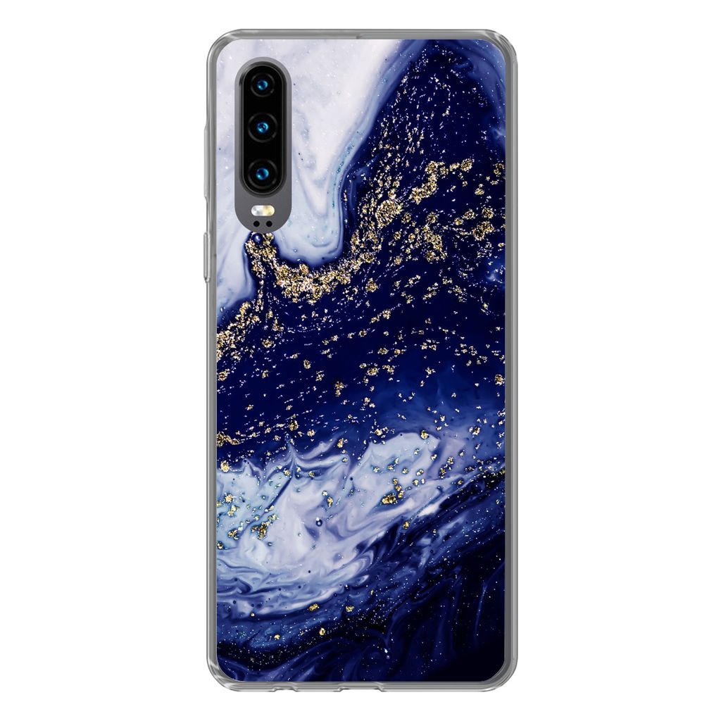 MuchoWow Handyhülle Schutzhülle Hülle für Huawei P30 Marmor - Gold - Natursteine Silikon Softcase Handy Hülle - Kartenbesitzer