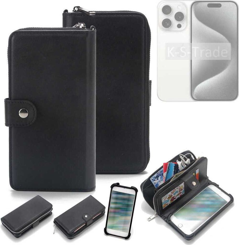 K-S-Trade 2in1 Handyhülle Schutzhülle kompatibel mit Apple iPhone 15 Pro & Portemonnee Cover Handy Hülle Case Etui Geldbörse Wallet Bookstyle