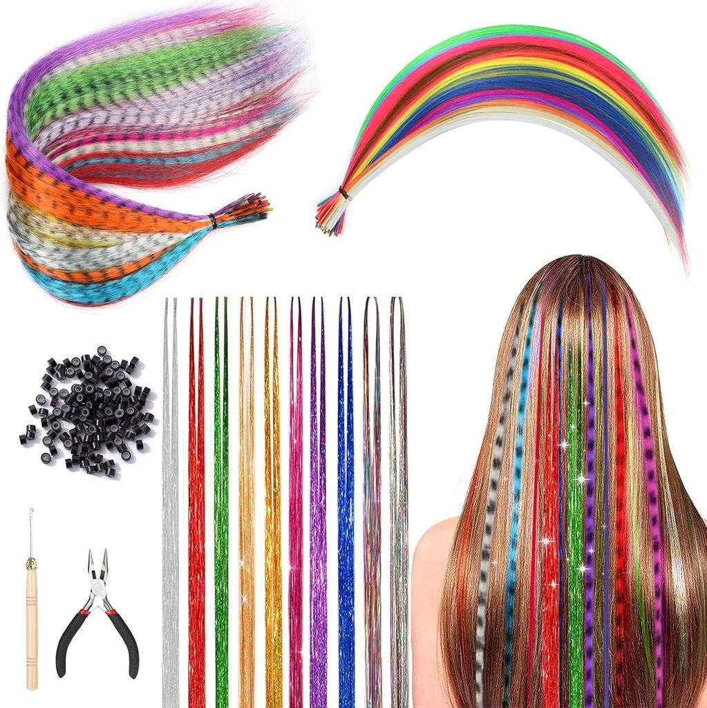 60 Stück Bunte Haarverlängerungs Set, Kunst haare Produktbild 