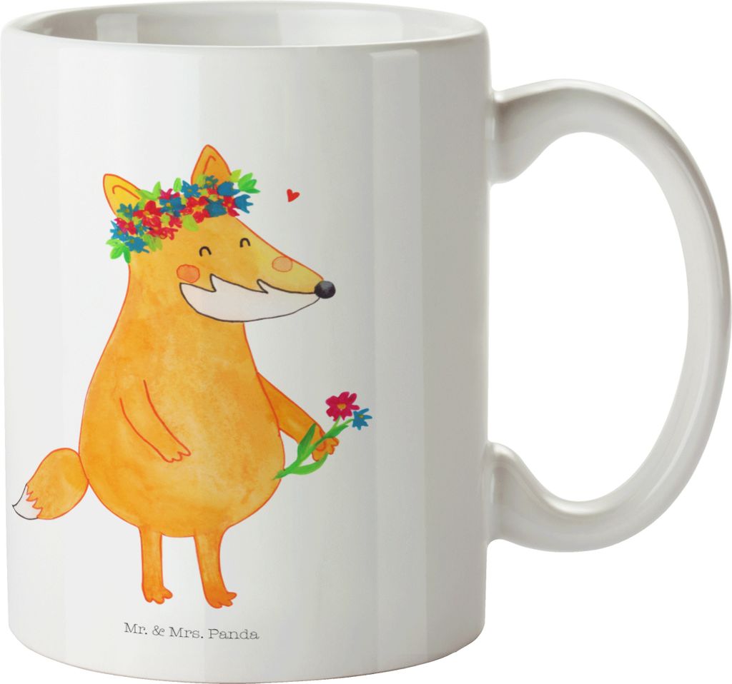 Mr. & Mrs. Panda haferl Fuchs Blumen - Weiß - Geschenk, Boho, Ich, Kaffeebecher, Becher, Teetasse, schöne tasse, Fox, Blumenliebe, Freundin