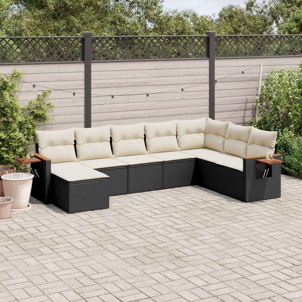 8-tlg. Garten-Sofagarnitur - mit Kissen Schwarz Poly Rattan - Gartenmöbelset 3259487