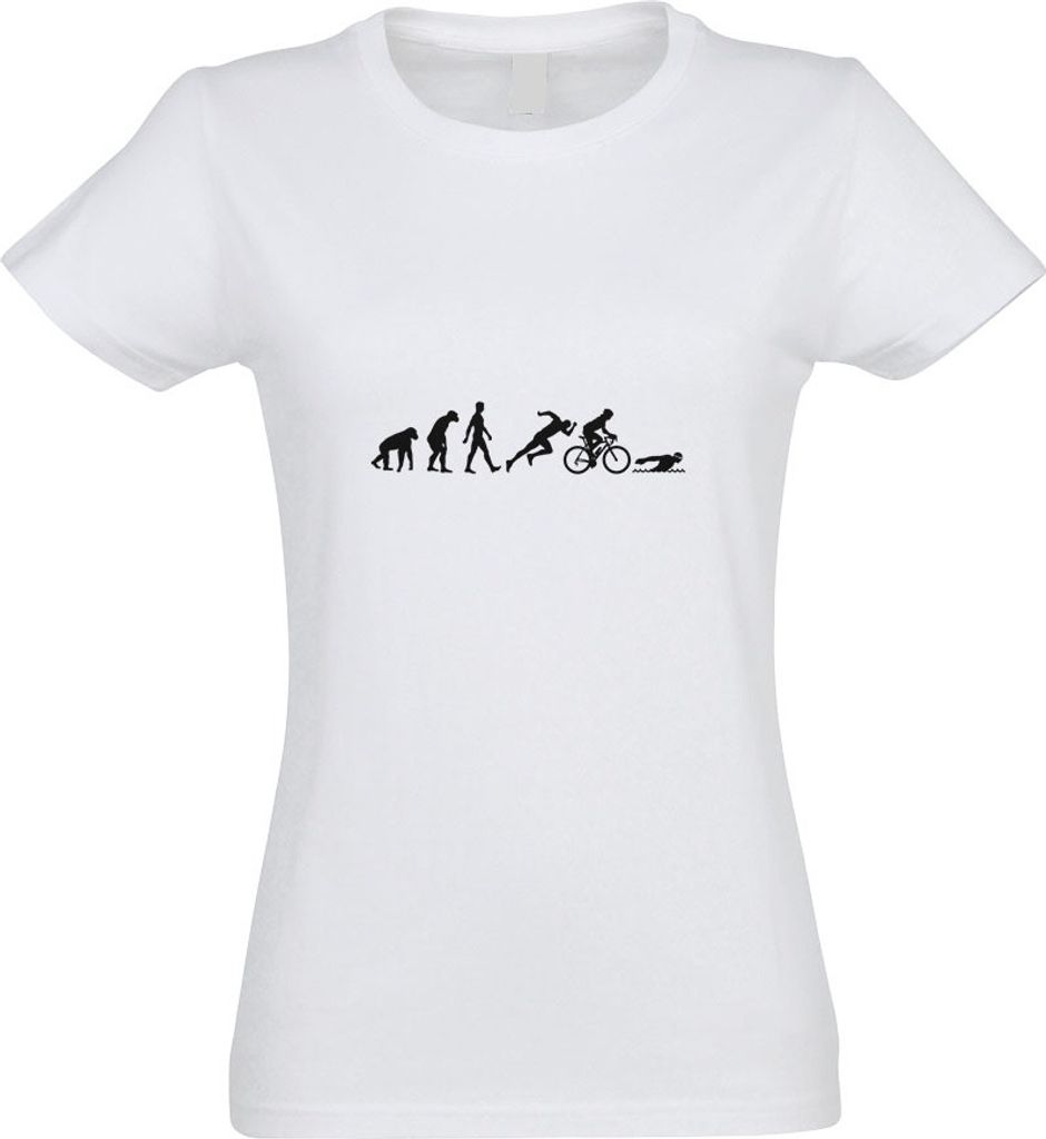 Kiwistar - T-Shirt tailliert - Damen - Weiss - Triathlon Evolution - mit Motiv Bedruckt - Funshirt Design - Sport - Freizeit - Damen - XL