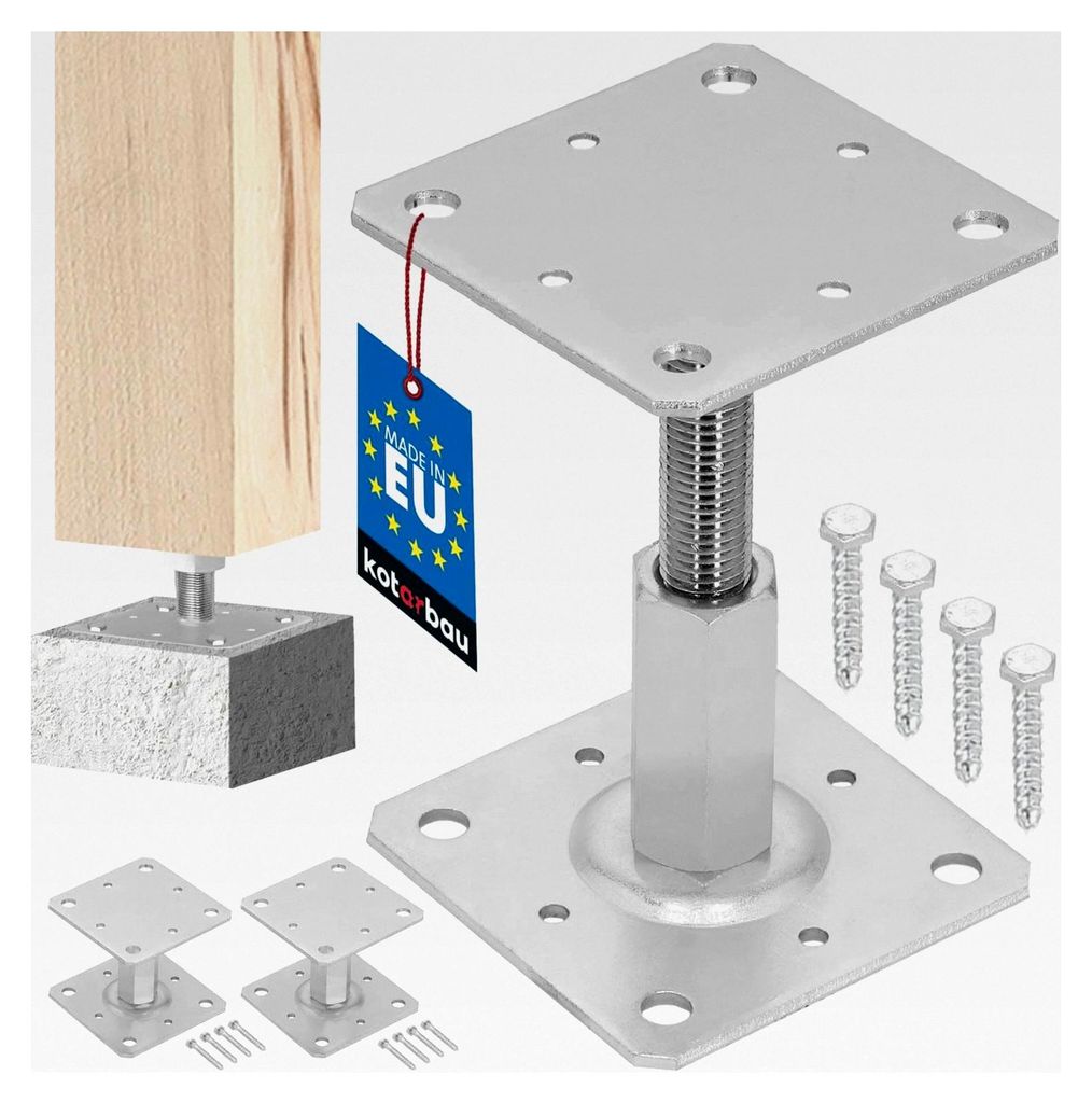 2er Set höhenverstellbare Pfostenträger - Montagestütze - 110 x 110 mm - Balkenschuh - Vertikal verstellbarer Pfostenfuß – 90 – 150 mm - Sc...