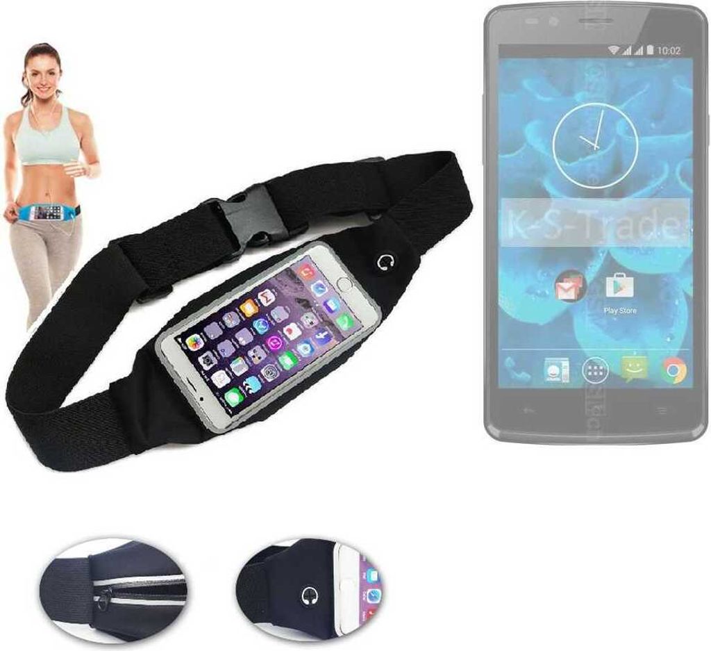 K-S-Trade Jogging-Armband kompatibel mit Qilive Q4 5.0 Gürteltasche Umhängetasche Bauchtasche schwarz Sport Running Jogging Fitness Laufen Exercise