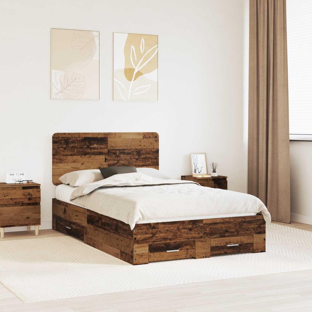 Maison Exclusive - Bettrahmen mit Kopfteil Altholz 120 x 190 cm Holzwerkstoff