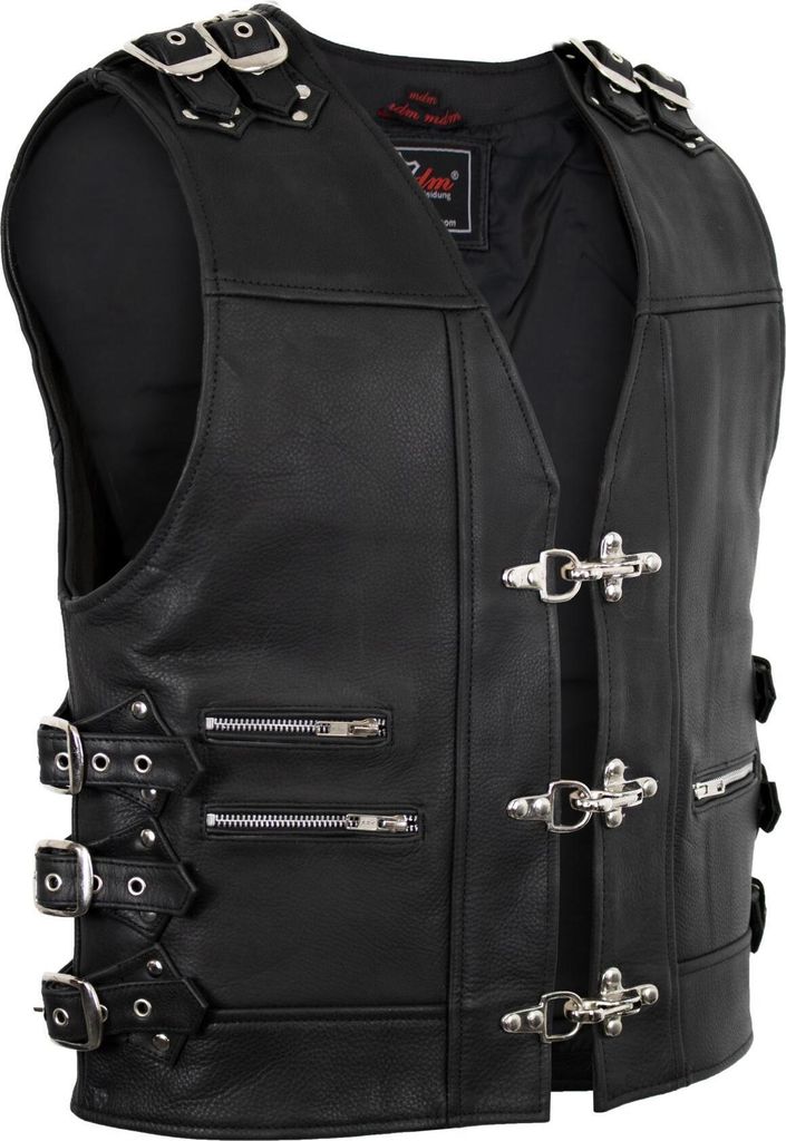 Herren Lederweste Kutte Bikerweste Lederkutte Clubweste Schnallen Weste Custom(3XL)