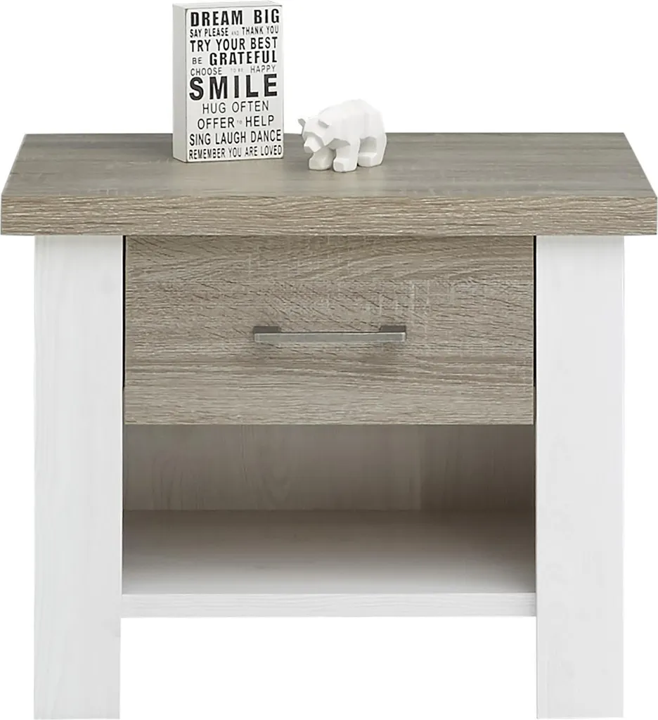 Chevet Luca en bois bicolore blanc et brun truffe avec tiroir de rangement