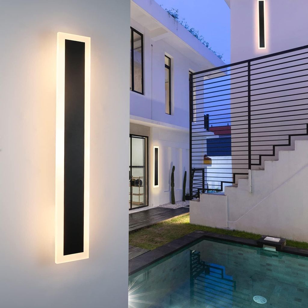 ZMH LED Außen Wandleuchte Schwarz IP54 Wasserdicht Wandbeleuchtung Modern LED fest integriert Warmweiß 3000K 50CM 10W Rechteckig