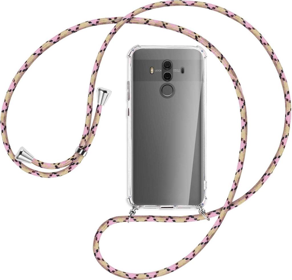 Handykette Backcover-Schutzhülle mit Band (Metall silberfarben) für Huawei Mate 10 Pro - rosa Karo