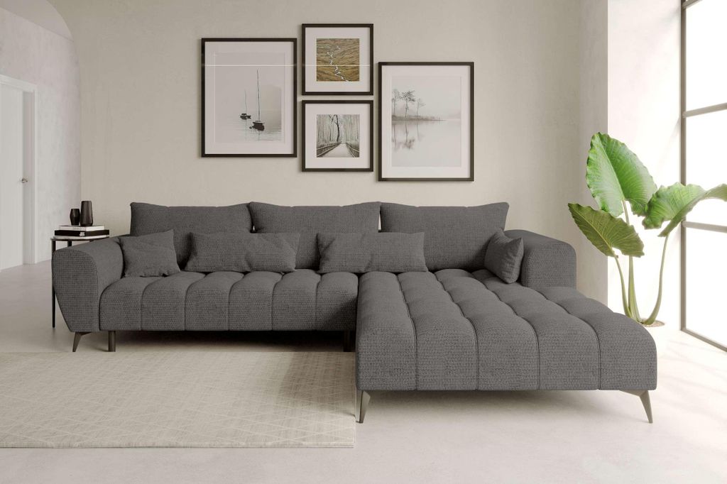 99rooms Ferrano Ecksofa Chenille EDEN Anthrazit Rechts ohne Sitztiefenverstellung