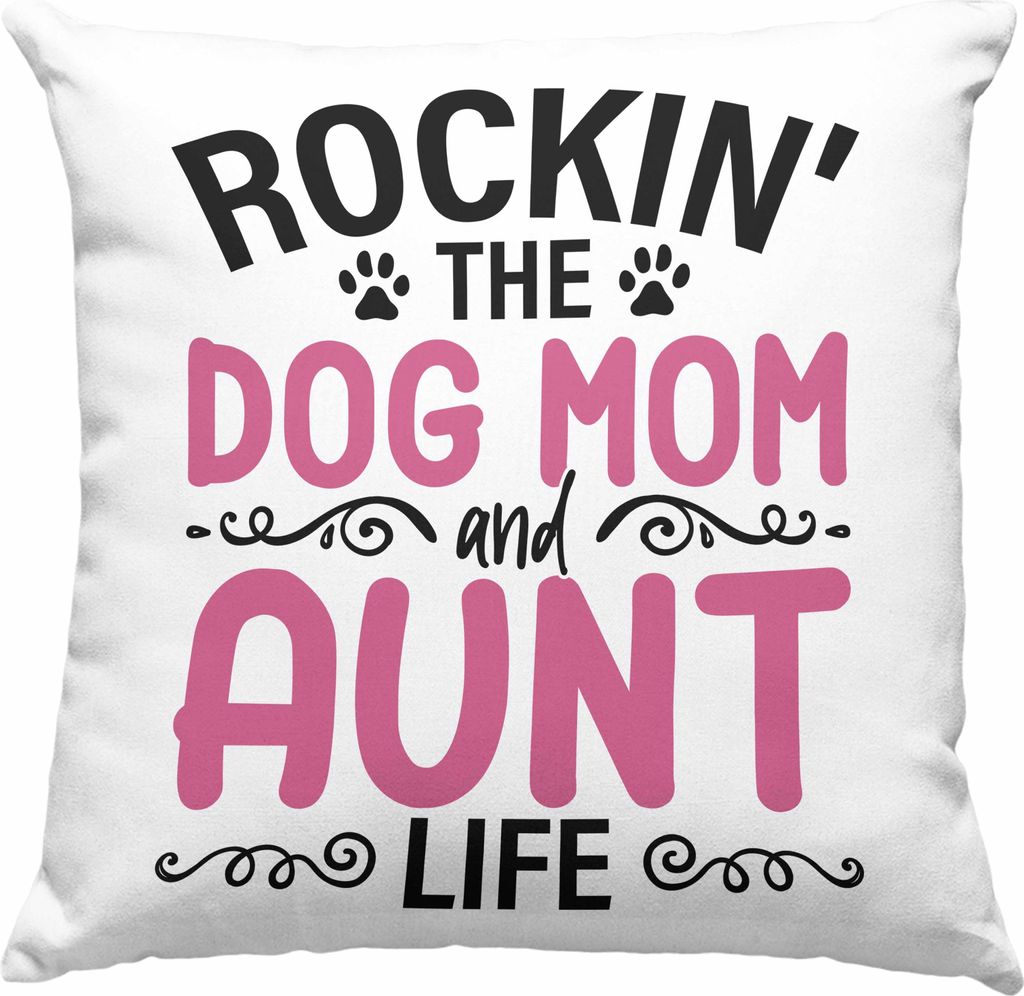 Trendation - Tante Hundemama Geschenk Beste Tante Deko-Kissen mit Füllung 40x40 Hunde Mutter Geschenkidee Lustig (Rosa)