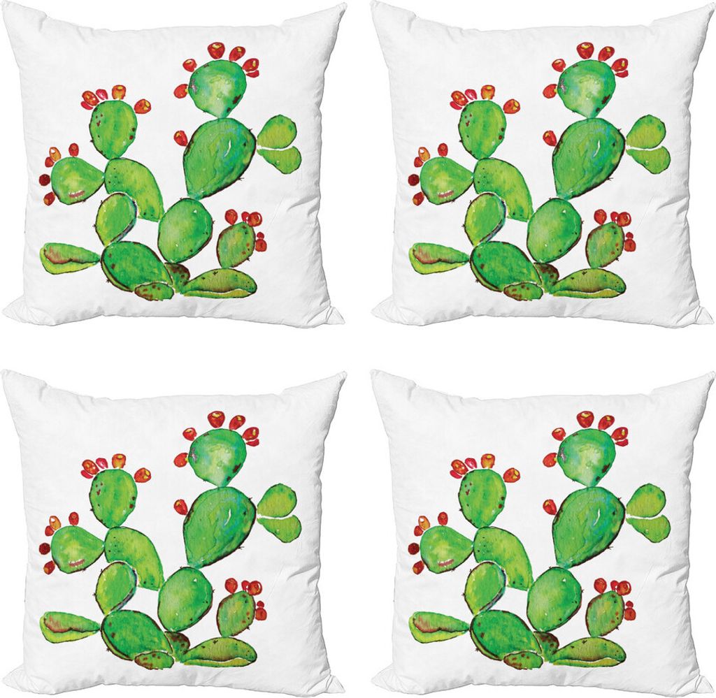 ABAKUHAUS Kaktus Kissenbezug Set (4 Stück), Reife stachelige Birnen-Früchte, Moderner Doppelseitiger Digitaldruck, 60 cm x 60 cm, Grüne und Verm...