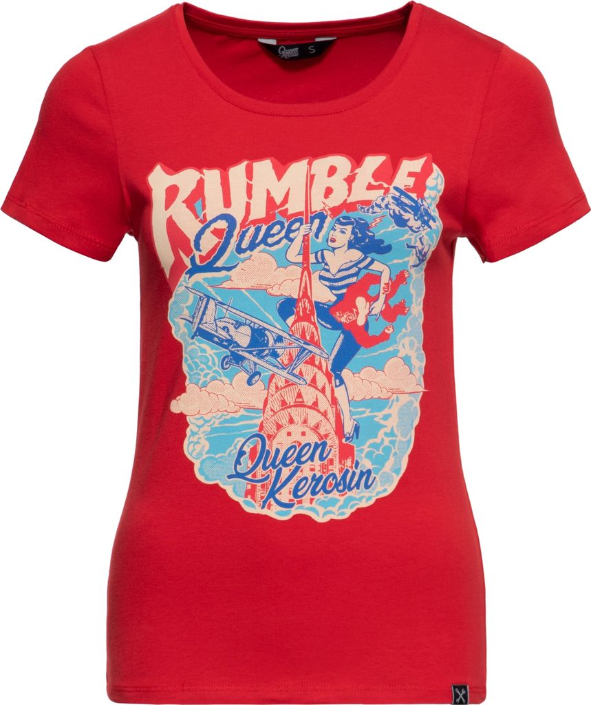 QUEEN KEROSIN T-Shirt Mit Comic Art Rumble Queen Rot 3Xl