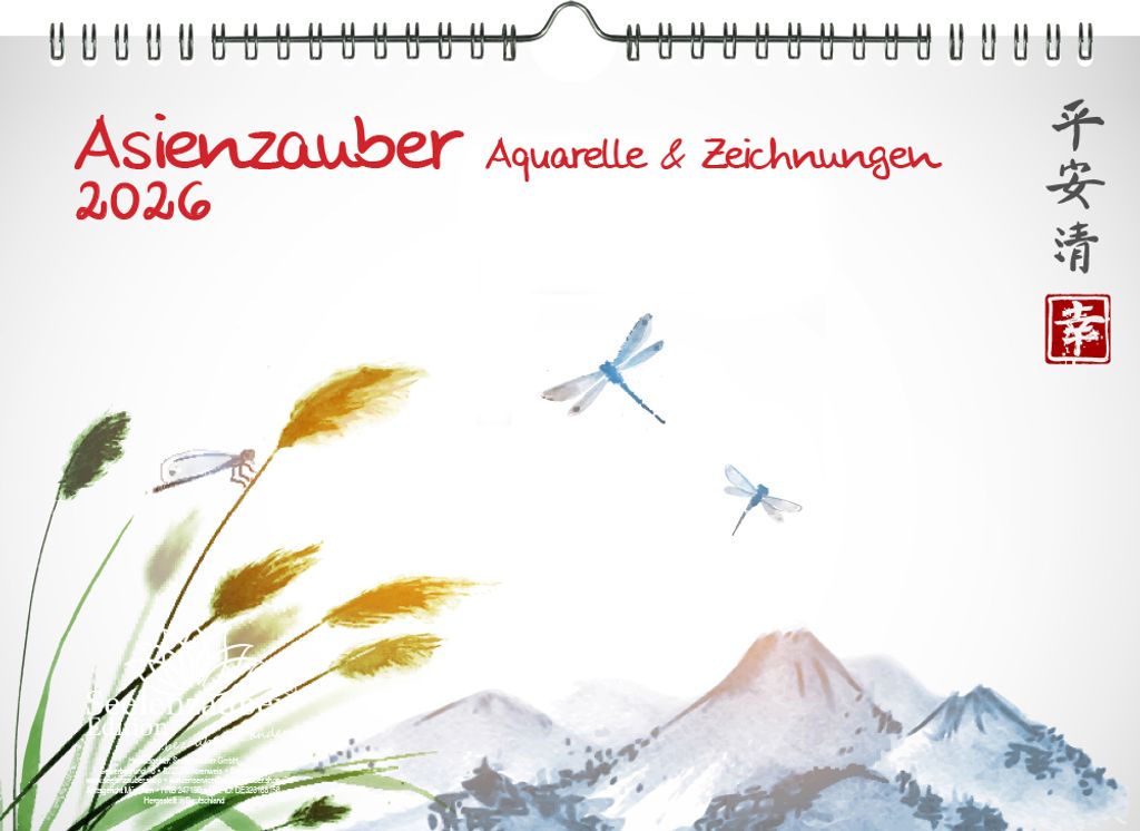 Japanische Aquarelle DIN A4 Kalender für 2026 Japan Stadt und Land - Seelenzauber