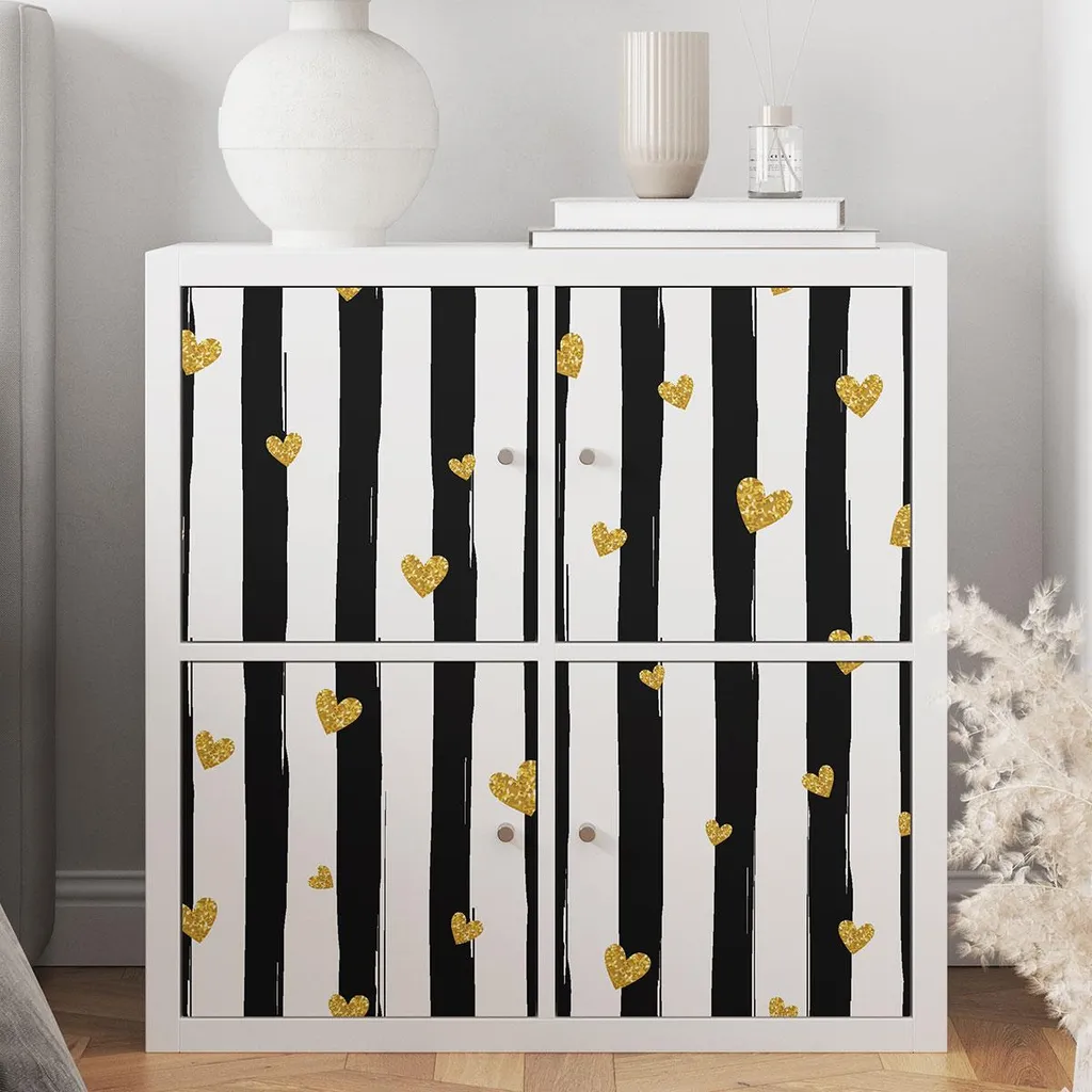 Déco Meuble DIY Sticker 90x90 cm Coeurs Rayures Finition Brillante Facile