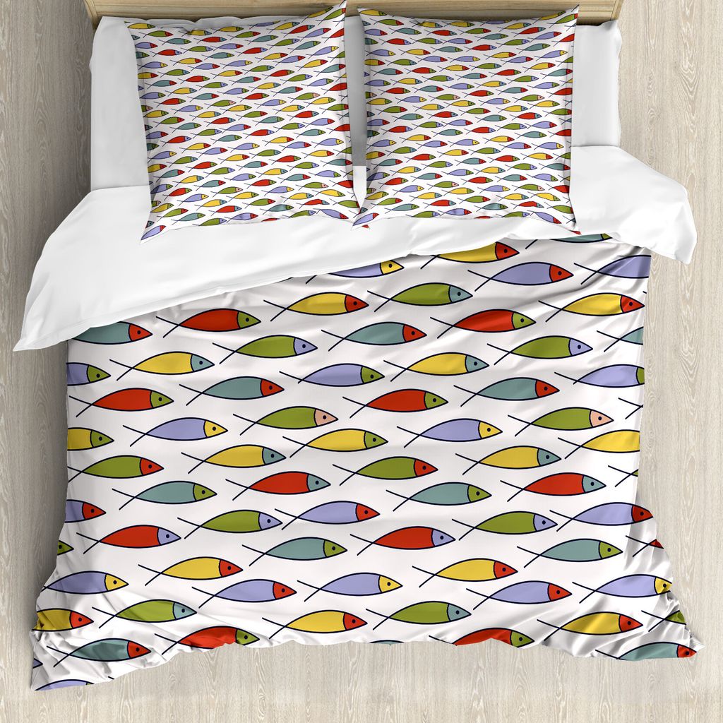 ABAKUHAUS Unterwasser- Bettbezug, Fisch Kinder Tiere, Milbensicher Allergiker geeignet mit Kissenbezügen, 200 cm x 200 cm - 80 x 80 cm, Mehrfarbig