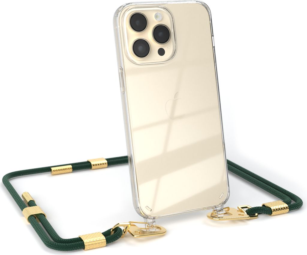 EAZY CASE Handykette für Apple iPhone 14 Pro Max, Transparente Silikonhülle mit Band, Clear Case, abnehmbar in Grün