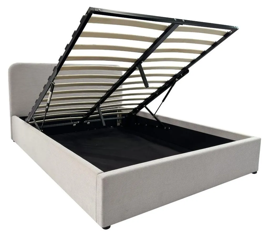 Lit double avec rangement 140x190 velours côtelé beige tête de lit LIVY
