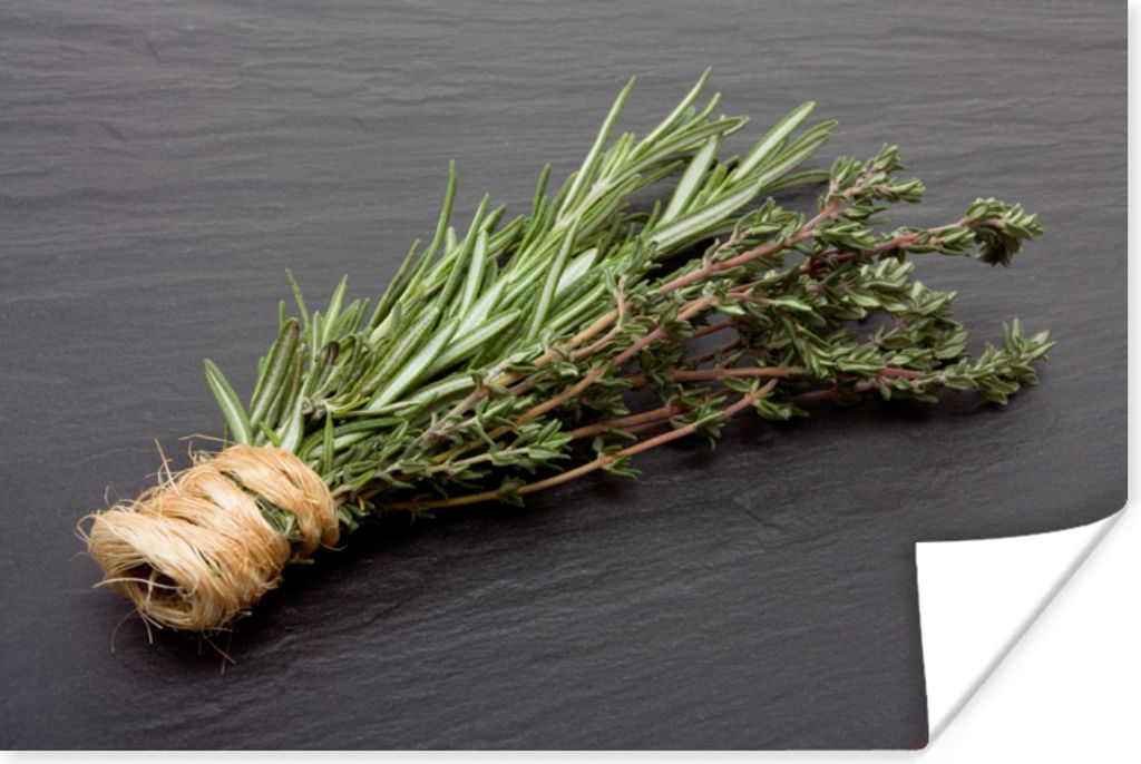MuchoWow Poster Thymian - Kräuter - Grün - Tisch - Küche - Stein 60x40 cm - Schlafzimmerdekoration