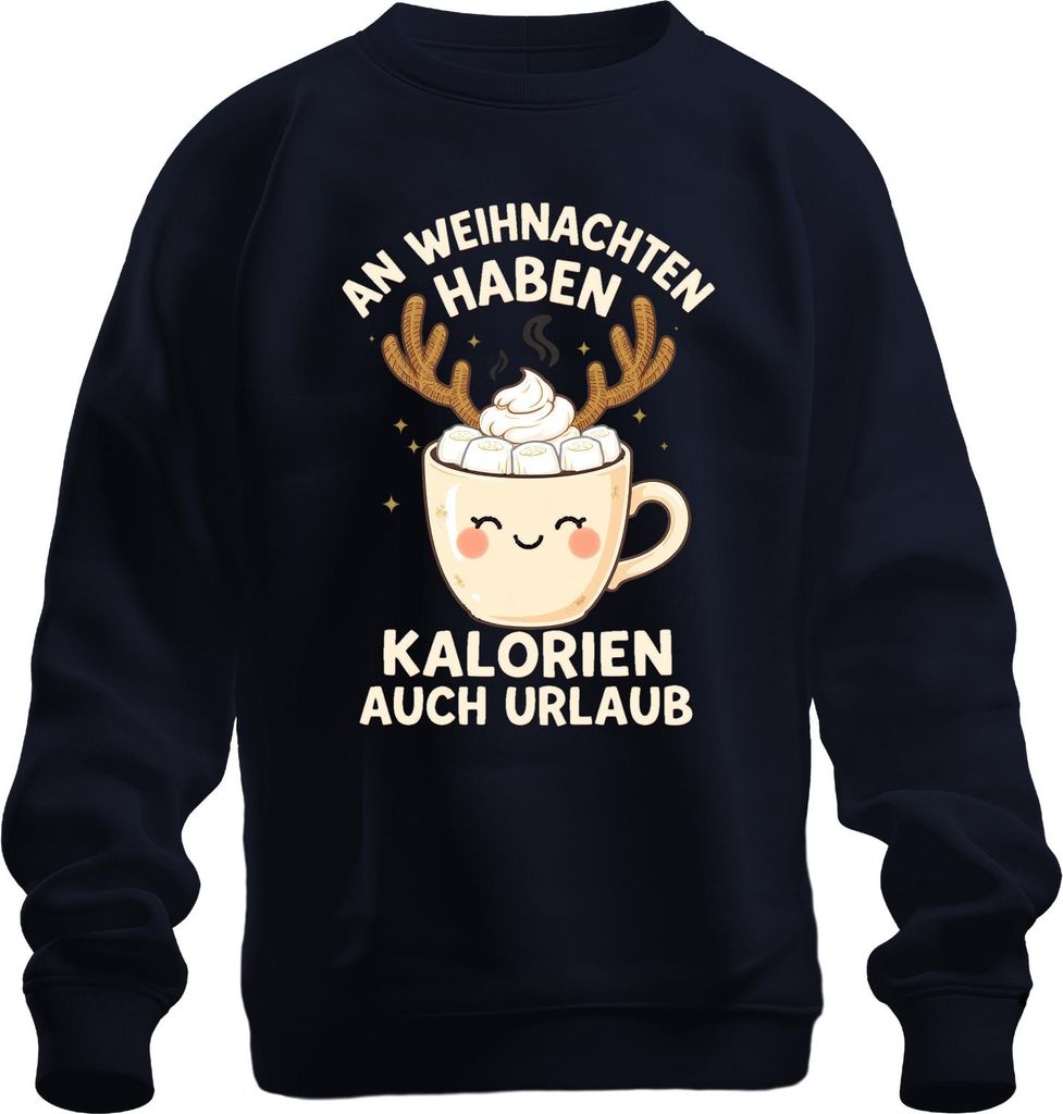 An Weihnachten haben Kalorien auch Urlaub Rentier Kakao lustig Uni Sweatshirt Pullover, Navy, 3XL