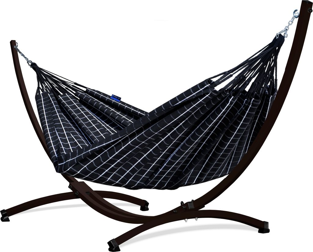 Potenza Outdoor Catargo Hängematte mit Gestell für 2 Personen I Baumwolle Doppelhängematte XXL 220x160, 220kg I Braun Hängemattengestell 220kg,...