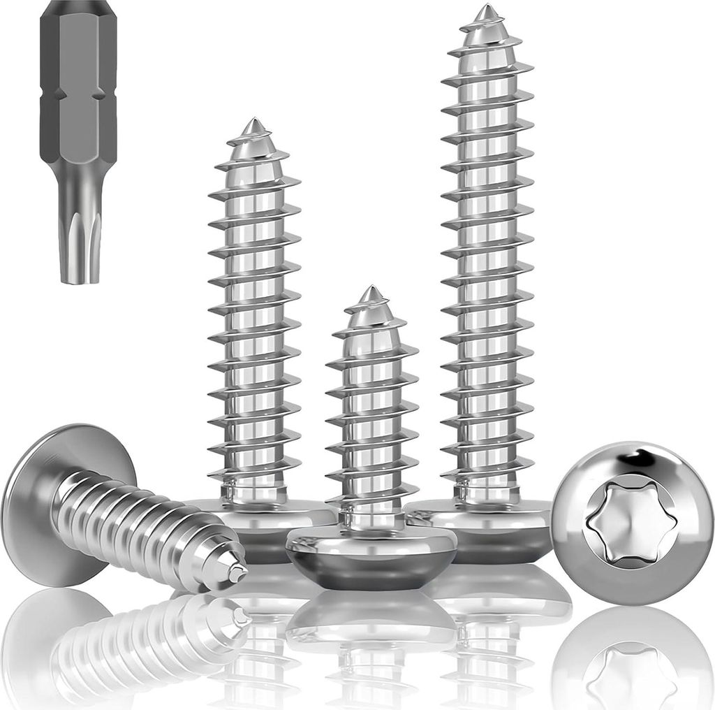 Allecto Premium - Edelstahl Blechschrauben 70 Stück M4 x 20mm Linsenkopfschrauben A2 V2A Torx Holz Edelstahl Selbstschneidende Schrauben mit Bit