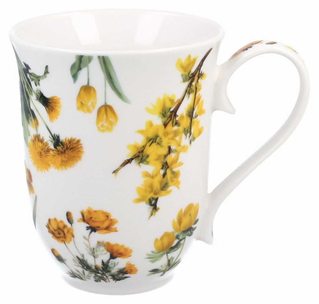 DUO Spring in bloom Becher 460 ml YELLOW FLOWERS in dekorativer Box, New Bone China Porzellan