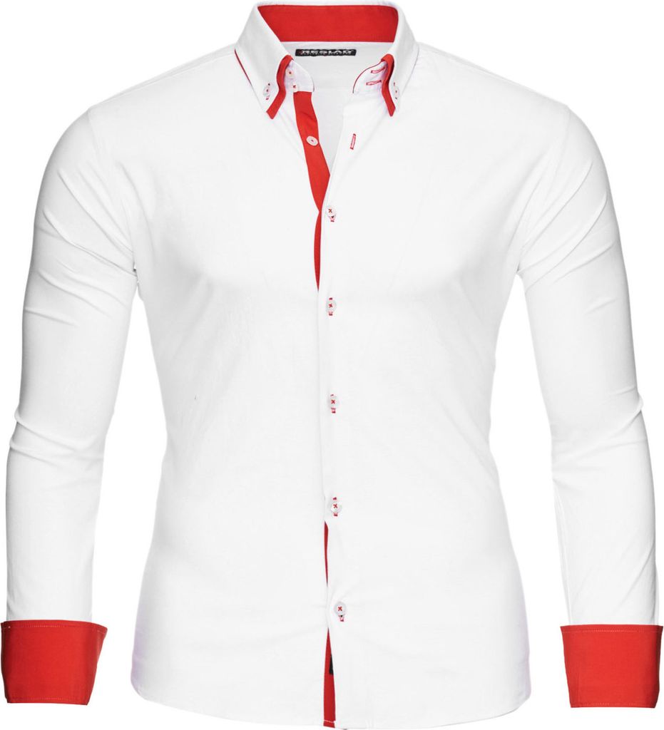 Reslad Herren Langarm Hemd Alabama RS-7050 Weiß-Rot L