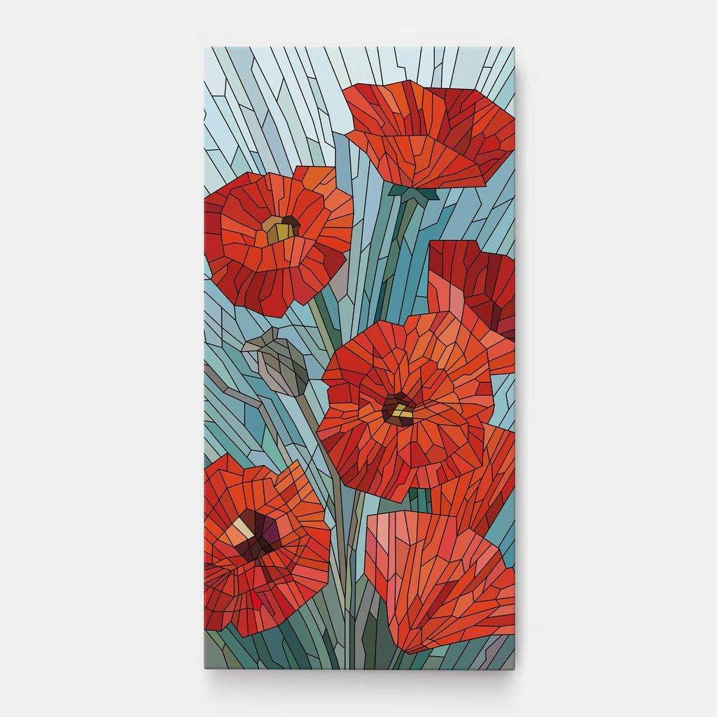 ARTHUB Leinwandbild 60x120 cm, Blue Glass Poppy | Wohnzimmerdekoration, Hängende Bilder, Wanddekoration, Heimdekoration, Blumen, Mohnblumen