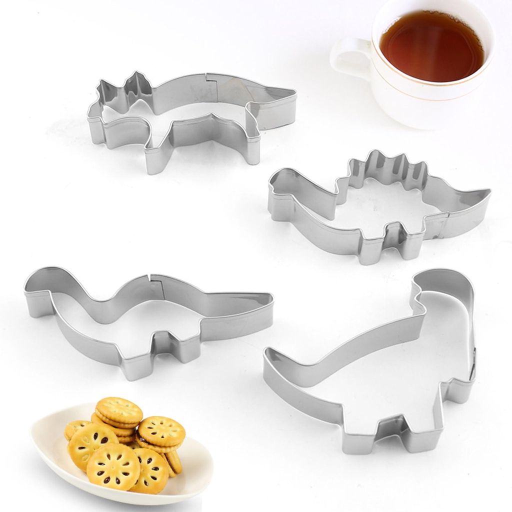 4-teiliges Dinosaurier-Ausstechformen-Set, Dinosaurier-Ausstechformen aus Edelstahl, Dinosaurier-Backformen für Kinder, große Ausstechformen, DIY...