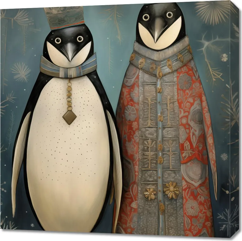 Quadro Canvas 70x70 Pinguini Reali - Stampa Fine Art per Ufficio