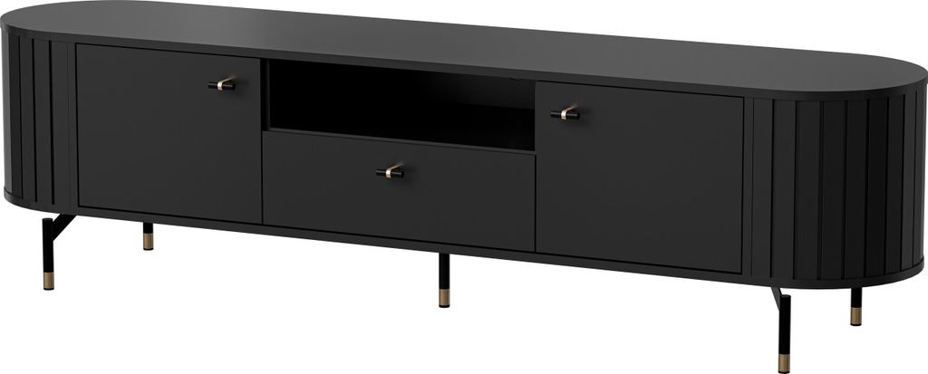 Furniture24 Fernsehschrank Zante Za5 Tv-Schrank 180 X 49 X 40 Cm Lowboard Schwarz