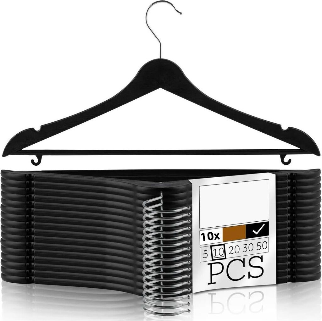 Cintres haut de gamme, lot de 10, couleur noire – Image du produit 