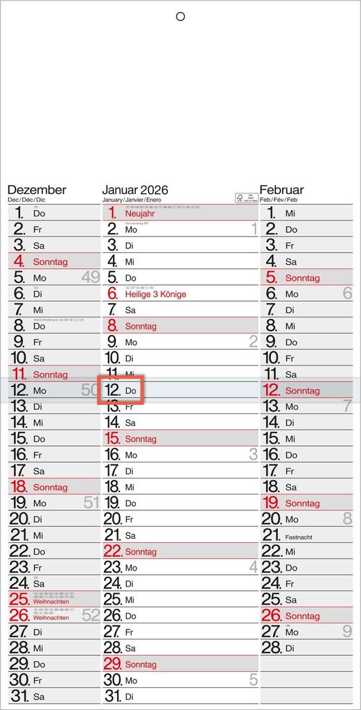 2026 Güss 3-Monatskalender mit Platz für Eintragungen Produktbild 