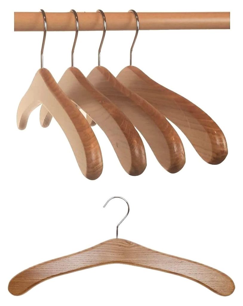 5 St. Garderobenbügel aus Eichenholz, Natur lackiert, (Eichenholz lackiert), vernickelter drehbarer Metallhaken, Autria (EU)