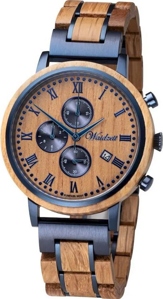 Montre chronographe pour homme en bois véritable Waidzeit modèle RU01