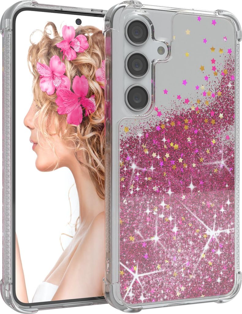 EAZY CASE - Glitzer Hülle kompatibel mit Samsung Galaxy S24 Glitzer Schutzhülle, Soft Case, Backcover Transparent mit Motiv