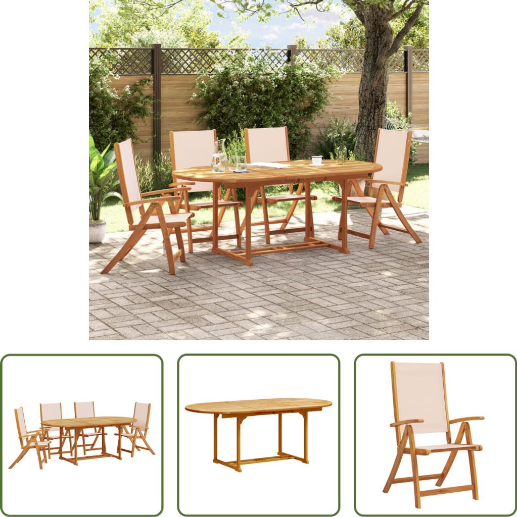 The Living Store 5-tlg. Garten-Essgruppe Massivholz Akazie und Textilene