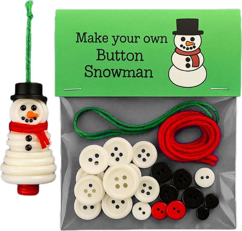 DIY-Weihnachtsbaumschmuck-Set mit Knöpfen: Schneemann, Weihnachtsmann und Weihnachtsmann zum Aufhängen – Bastelset für Kinder und Erwachsene z...