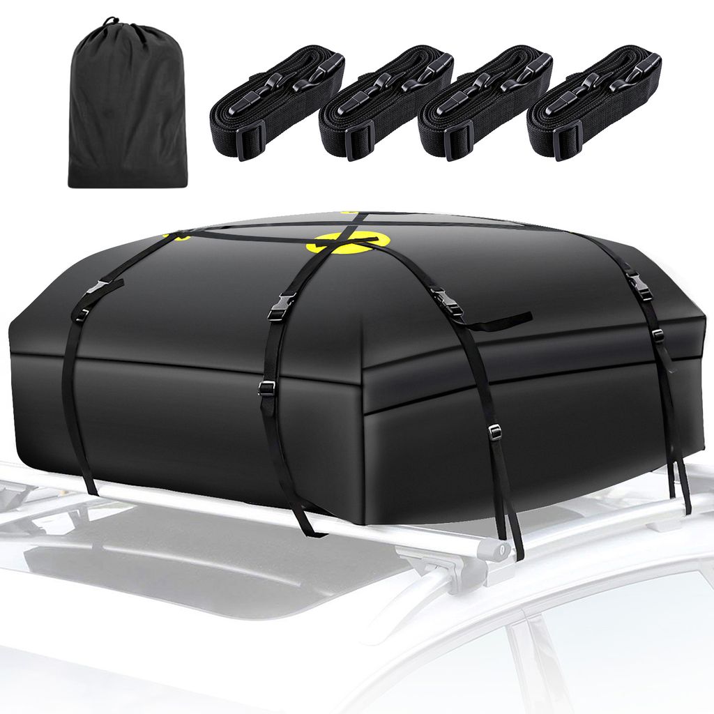 Schwarz 15 Kubikfuß Dachbox 425L Faltbare Dachtaschen Wasserdicht Auto Dachkoffer Gepäckbox Tragbar Dachgepäckträger Tasche Dachboxen für Reisen und Gepäcktransport 