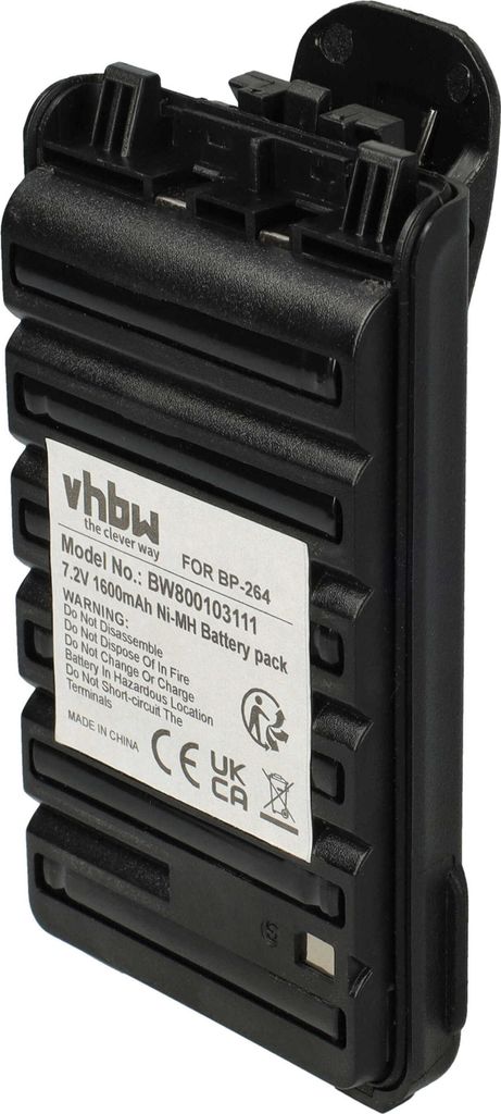 vhbw Akku Ersatz für Icom BP-264 für Funkgerät, Walkie Talkie (1600 mAh, 7,2 V, NiMH) + Gürtelclip