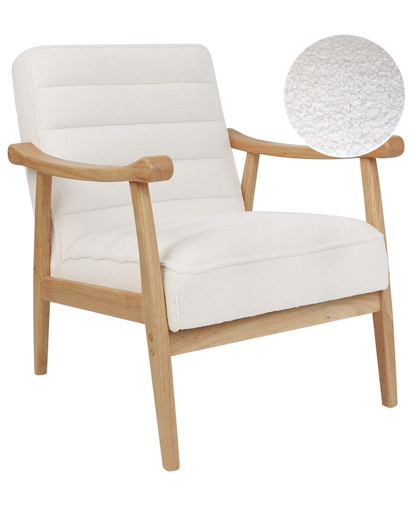 BELIANI Sessel Cremeweiß Bouclé-Stoffbezug Gesteppt mit Holzgestell Armlehnen Tiefe Sitzfläche Retro-Design Wohnzimmer Schlafzimmer Flur Polster...